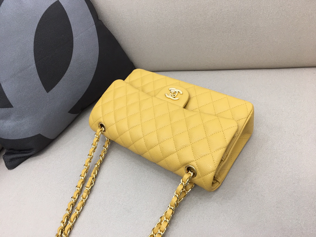 Medium Classic Flap Caviar Bag A01112 Yellow/Gold